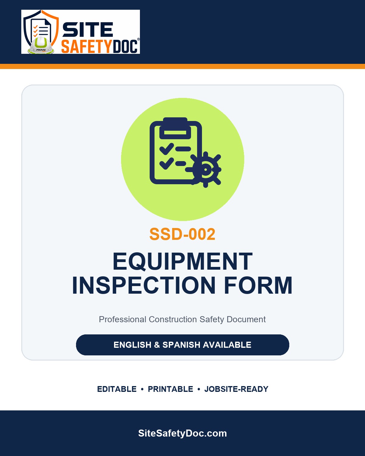 SSD-002 Equipment Inspection Form product cover