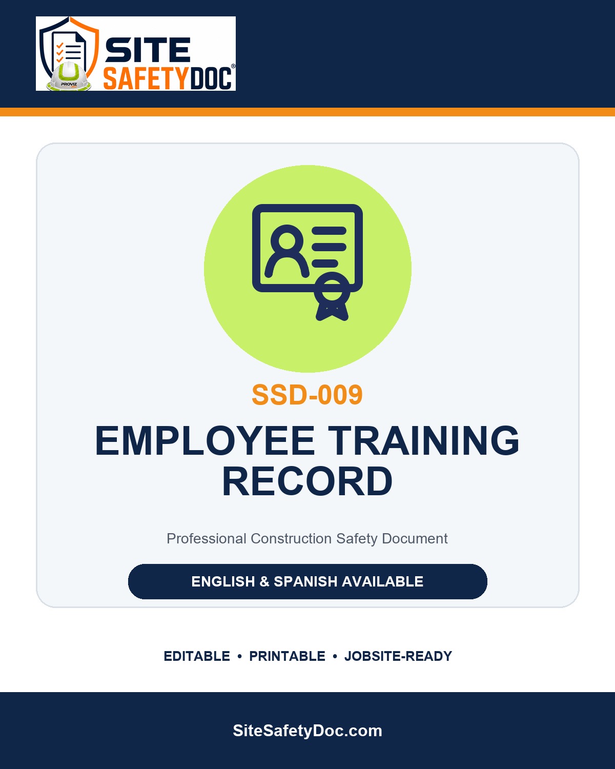 SSD-009 Employee Training Record product cover
