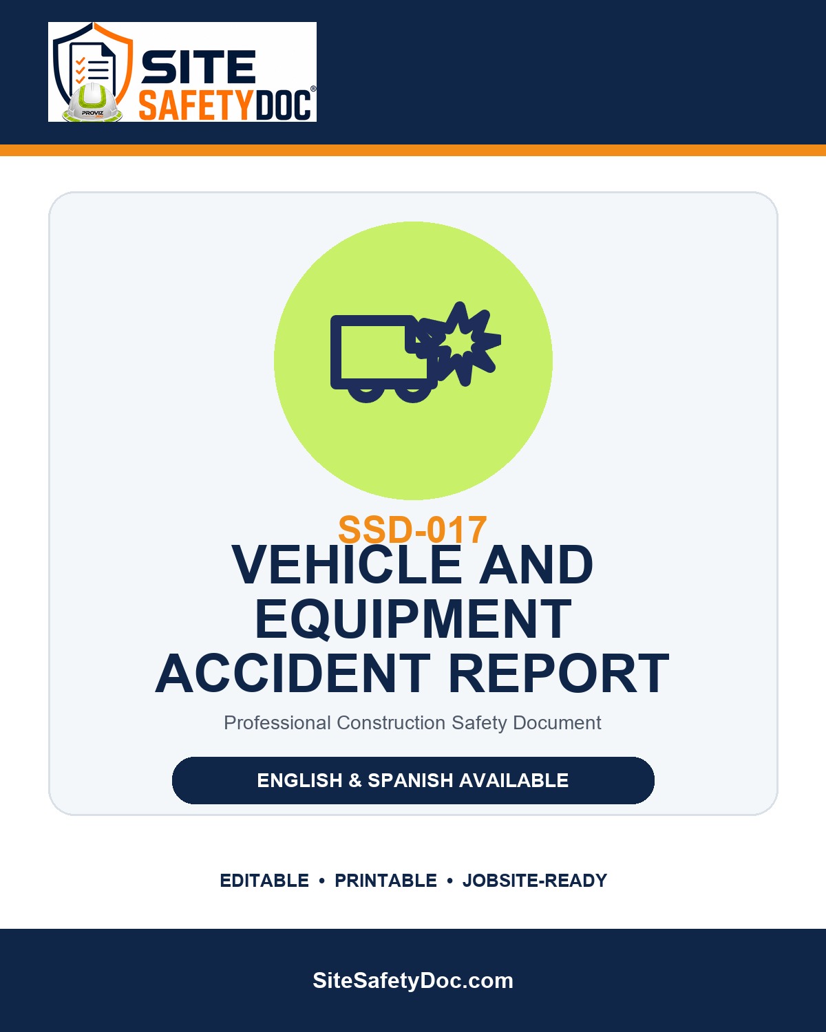 SSD-017 Vehicle & Equipment Accident Report product cover
